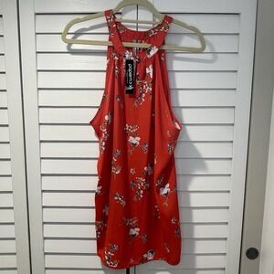 PaperMoon Women's XXL Halter Top Red‎ Floral Sleeveless Blouse New